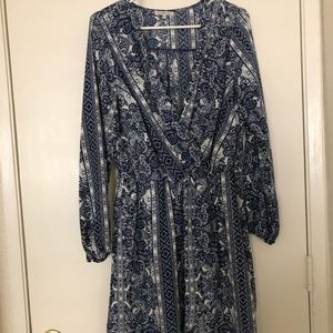 Blue and White Paisley Print Dress